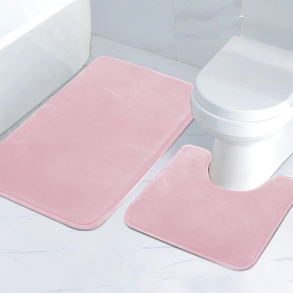 2-Piece Striped Bathroom Mat Set Non-Slip Absorbent Microfiber Floor Rugs Machine Washable