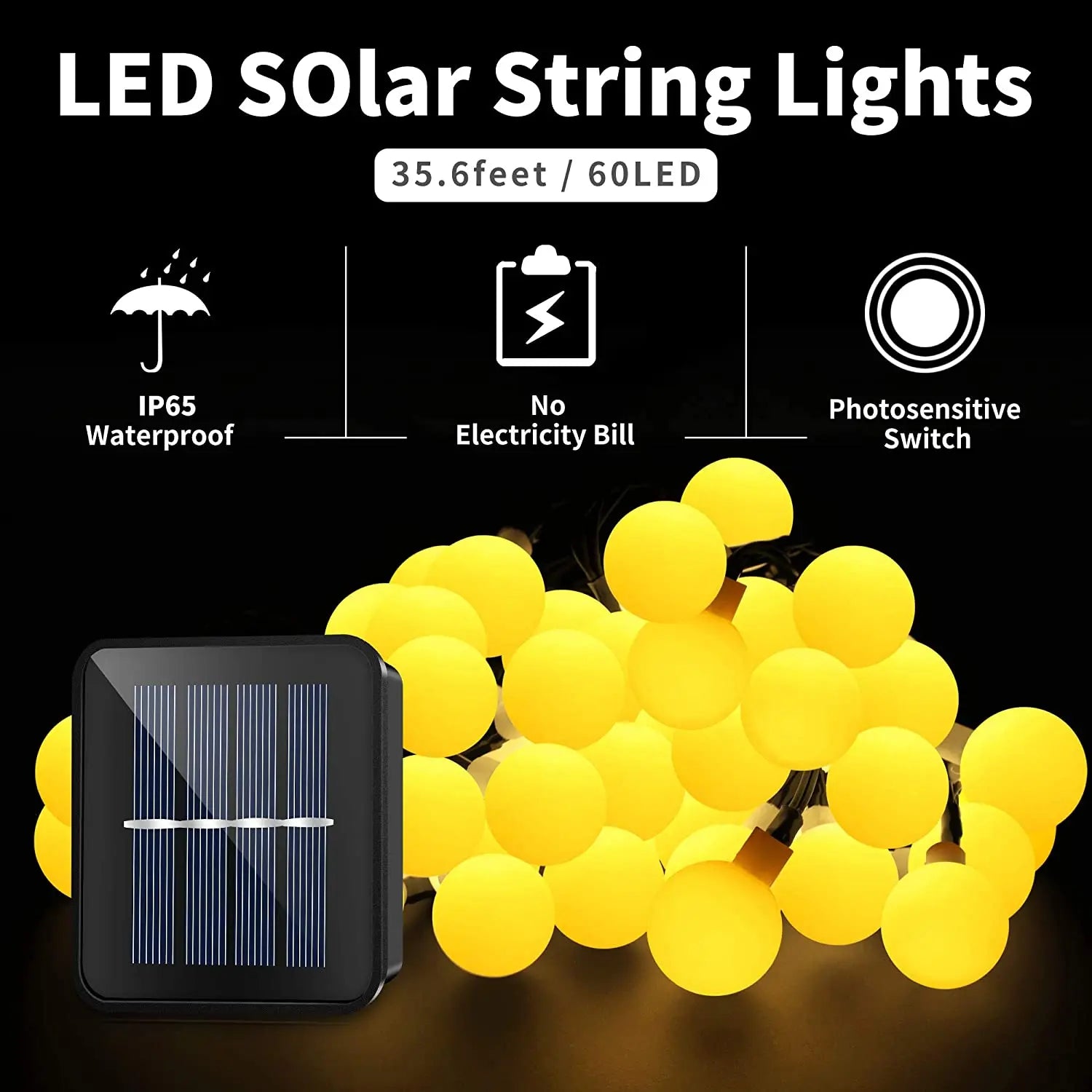 Solar LED Ball String Lights 5M IP65 Waterproof Holiday Decor