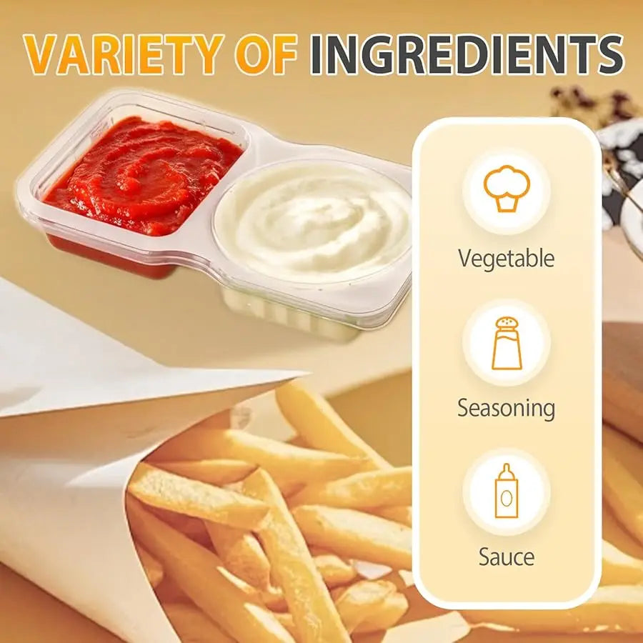 Reusable Double Compartment Snack & Condiment Container – Leak-Proof Plastic Storage Box