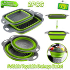 2PCS Silicone Folding Drain Basket – Square & Round Kitchen Strainer
