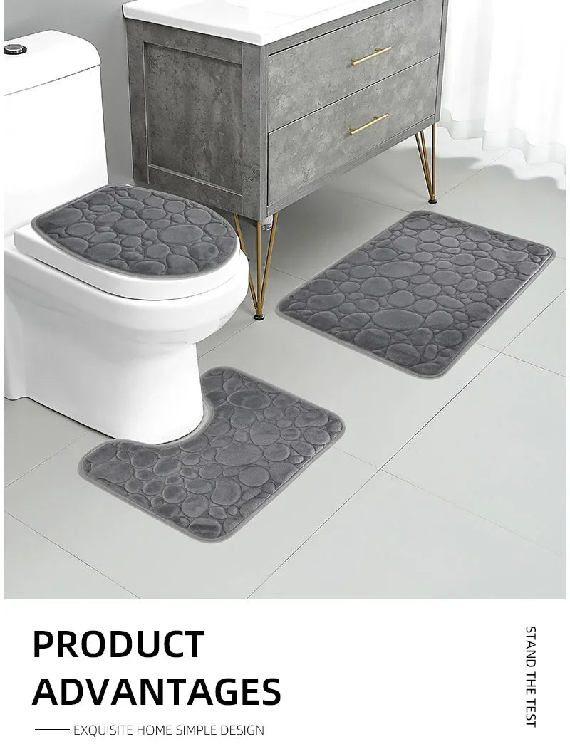 3-Piece Microfiber Bathroom Mat Set Non-Slip Absorbent Floor Rugs Soft and Comfortable
