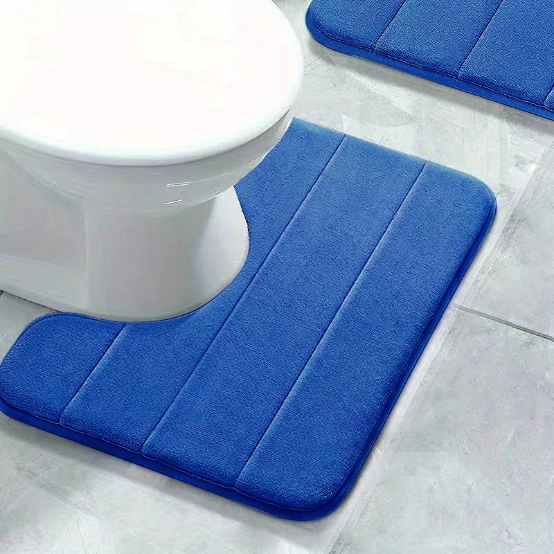 Pure Color Stripe Bathroom U-Mat, Soft Non-Slip Quick-Dry Toilet Carpet, Absorbent Shower Floor Mat