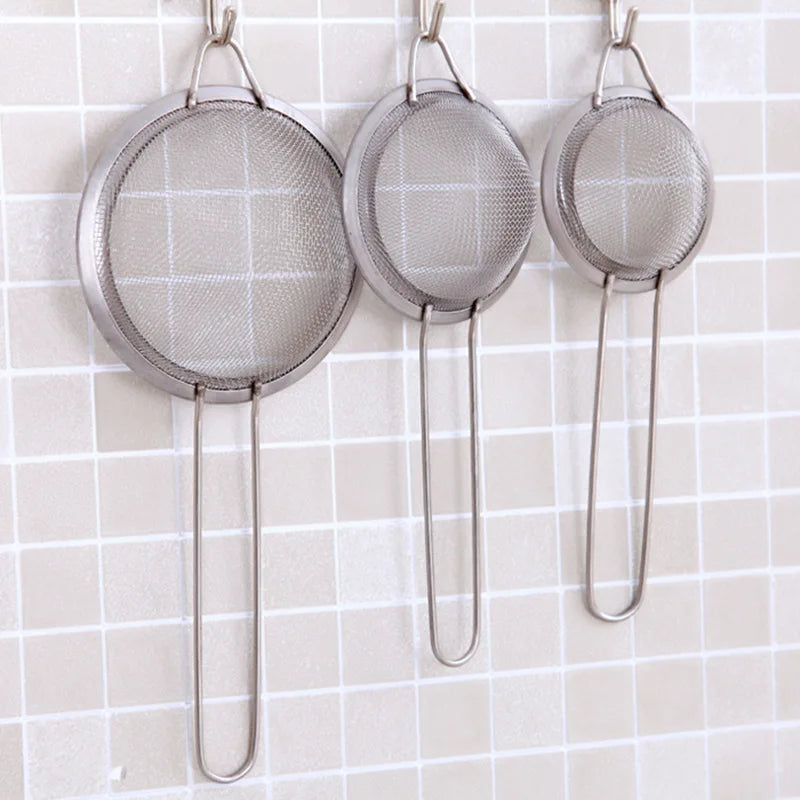 3-Piece Stainless Steel Fine Mesh Strainer Set with Handle & Hook – Colander Sifter for Juice, Soy Milk & Kitchen Use