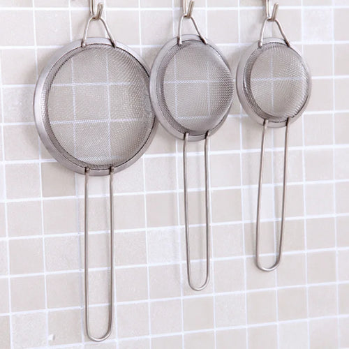 3-Piece Stainless Steel Fine Mesh Strainer Set with Handle & Hook – Colander Sifter for Juice, Soy Milk & Kitchen Use
