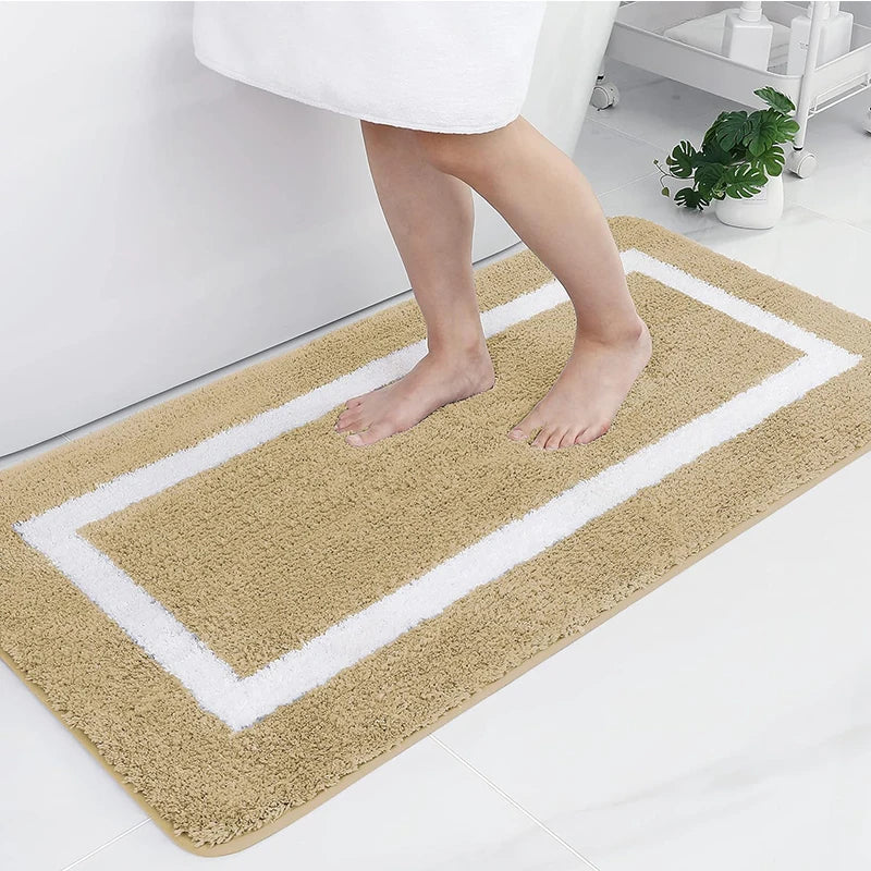 Absorbent Microfiber Bath Mat, Soft Plush Non-Slip Bathroom Rug, Thick Floor Mat for Shower, Toilet & Bedroom