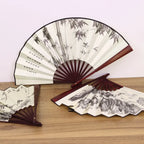 Silk & Bamboo Folding Fan Retro Decorative Handheld Fan 27x48cm