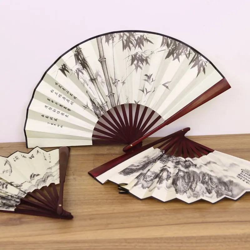 Silk & Bamboo Folding Fan Retro Decorative Handheld Fan 27x48cm