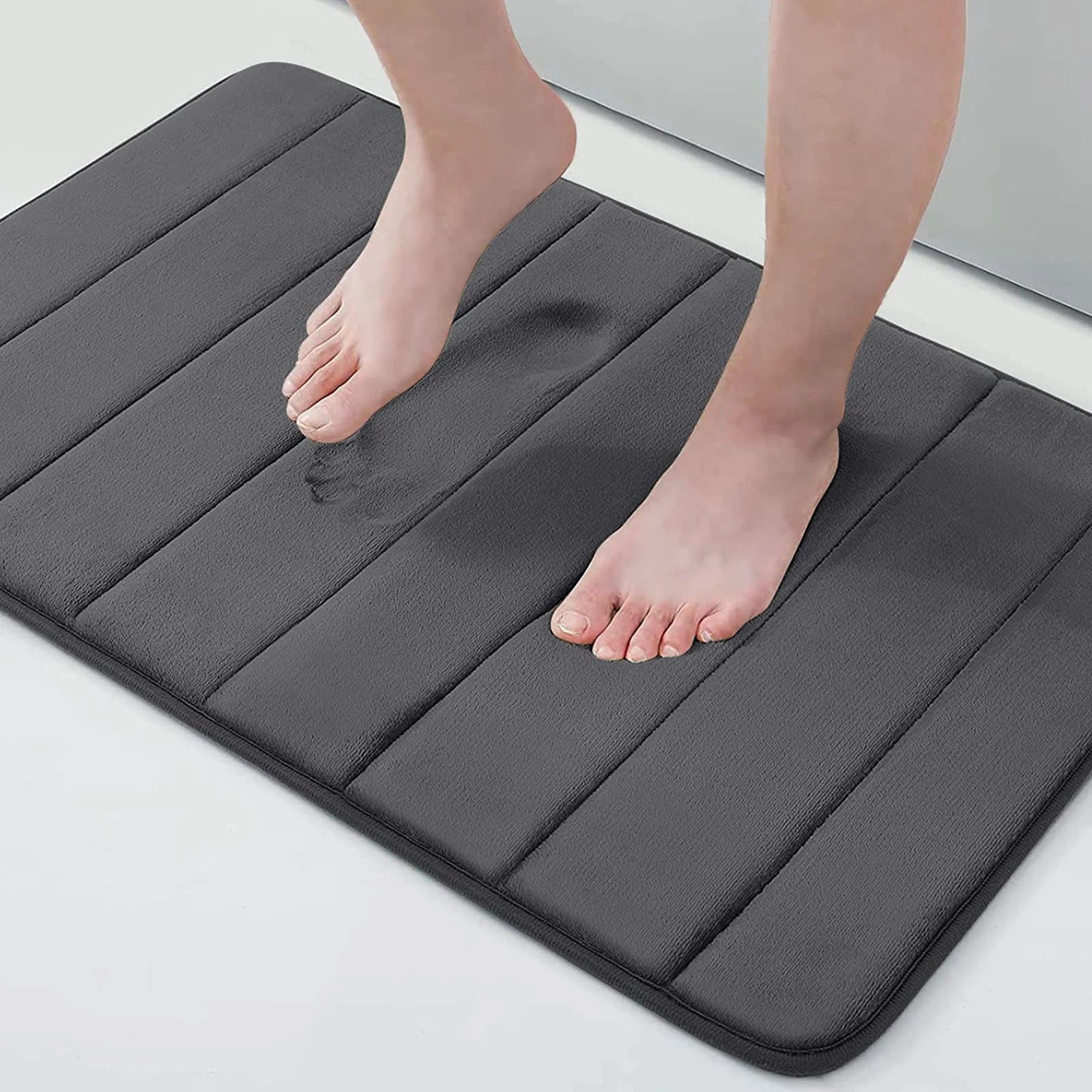 Memory Sponge Stripe Bathroom Mat Non-Slip Absorbent Machine Washable Floor Rug