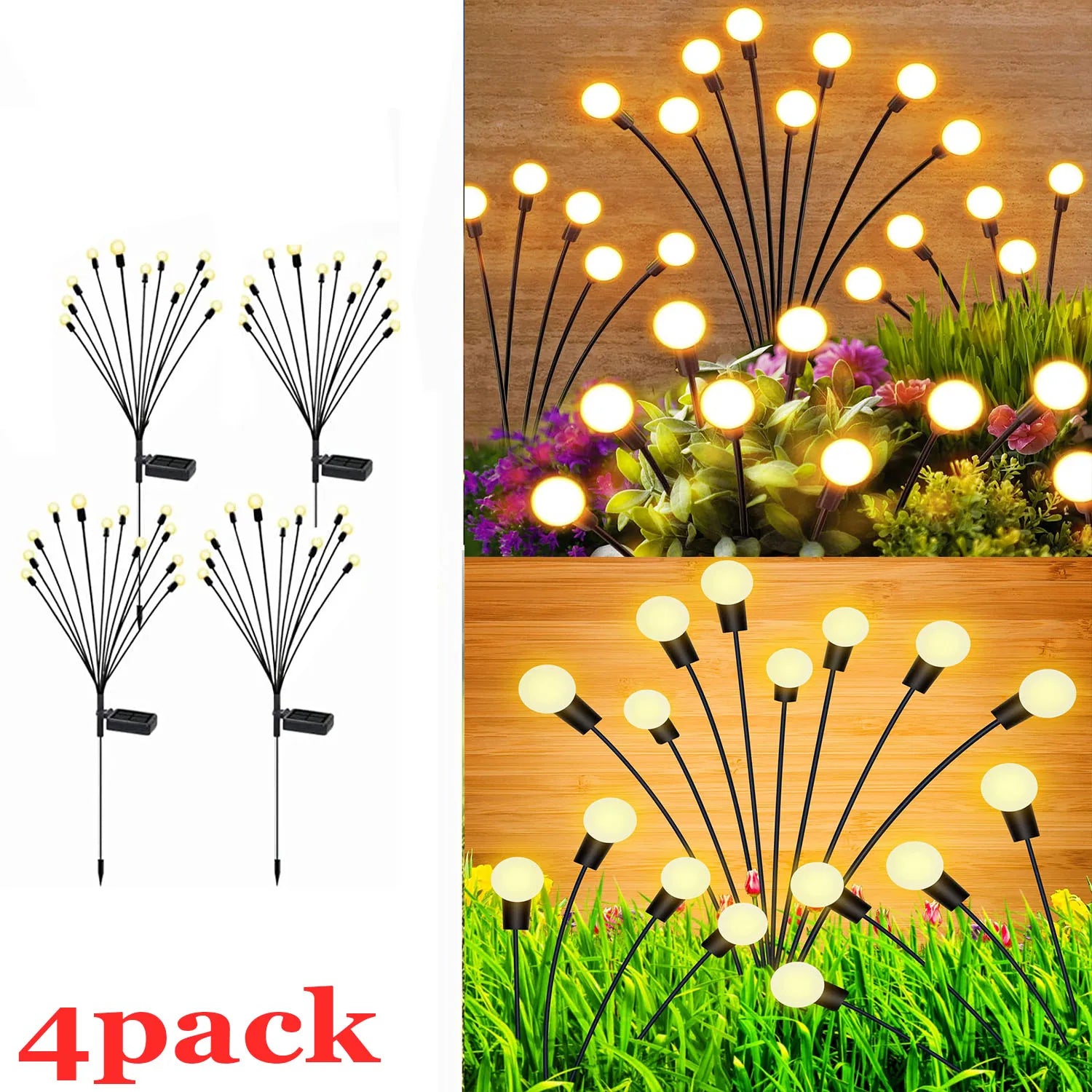 Solar Garden Stake Lights IP66 Waterproof RGB Warm