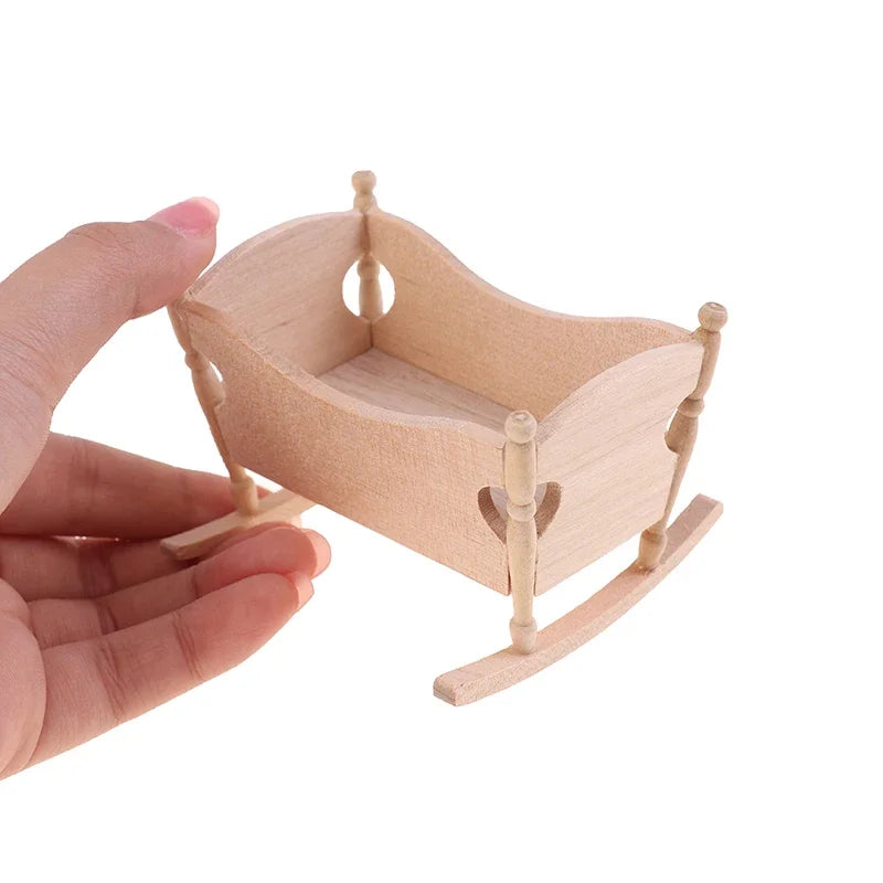 1:12 Dollhouse Wooden Cradle Miniature Furniture Accessory Log Color