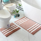 2-Piece Striped Microfiber Bathroom Carpet Set – Non-Slip, Quick-Dry, Machine Washable with TPR Backing