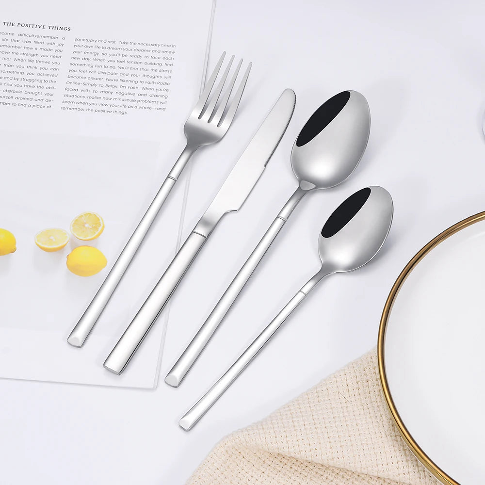 4/6 Piece Stainless Steel Flatware Set – Elegant Silver Dinner Cutlery