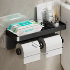 Black Gold Wall-Mounted Toilet Paper Holder with Phone & Towel Shelf Bathroom Rack