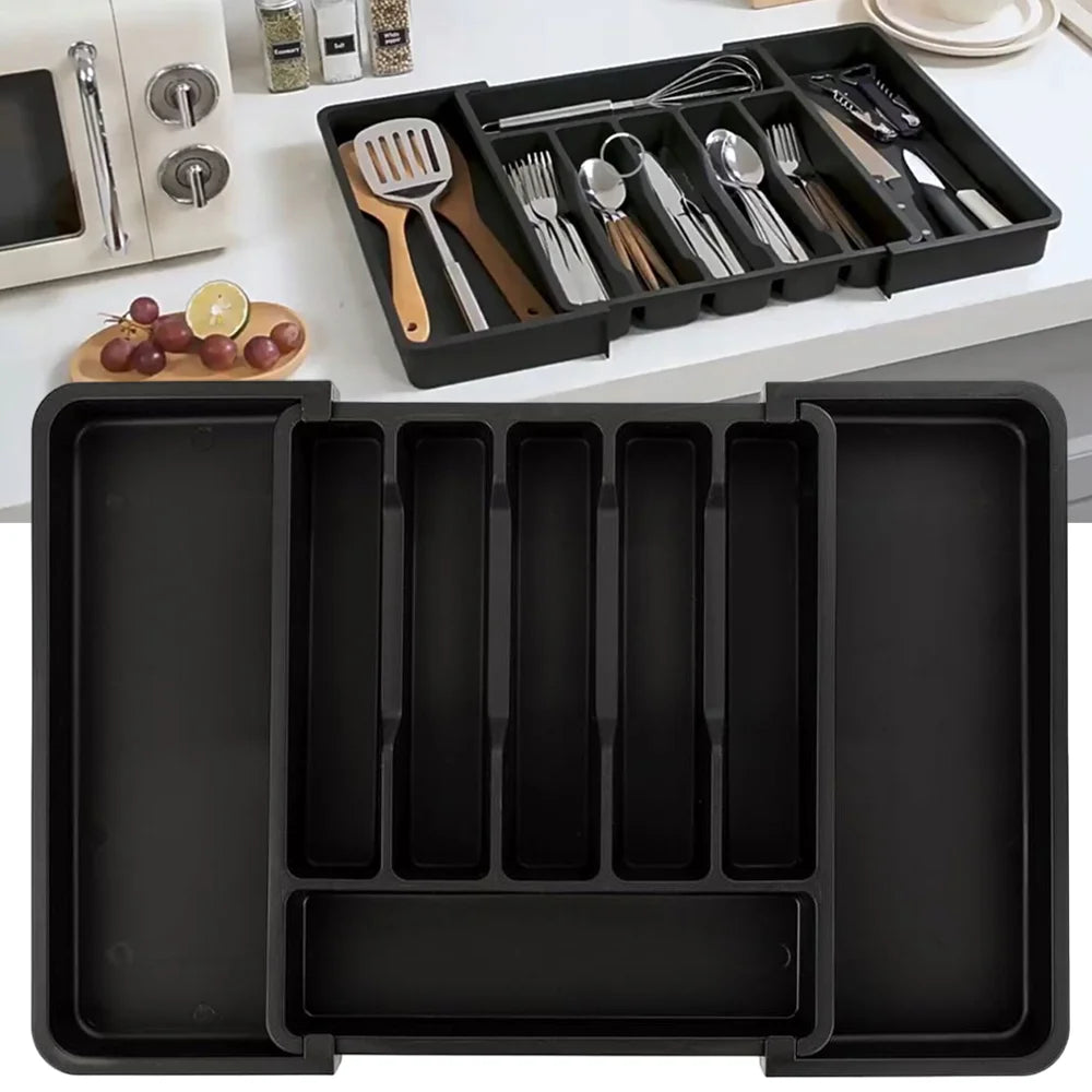 Adjustable Expandable Cutlery Tray – Plastic Drawer Organizer for Spoons, Forks & Knives