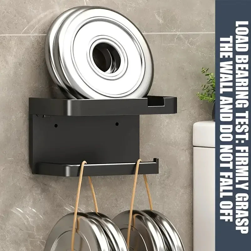 Wall-Mounted No-Drill Toilet Paper Holder with Shelf & Phone Stand, Plastic Bathroom Tissue Dispenser