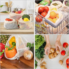 Reusable Cotton Mesh Vegetable Bags – 3 Sizes, Eco-Friendly Produce Storage