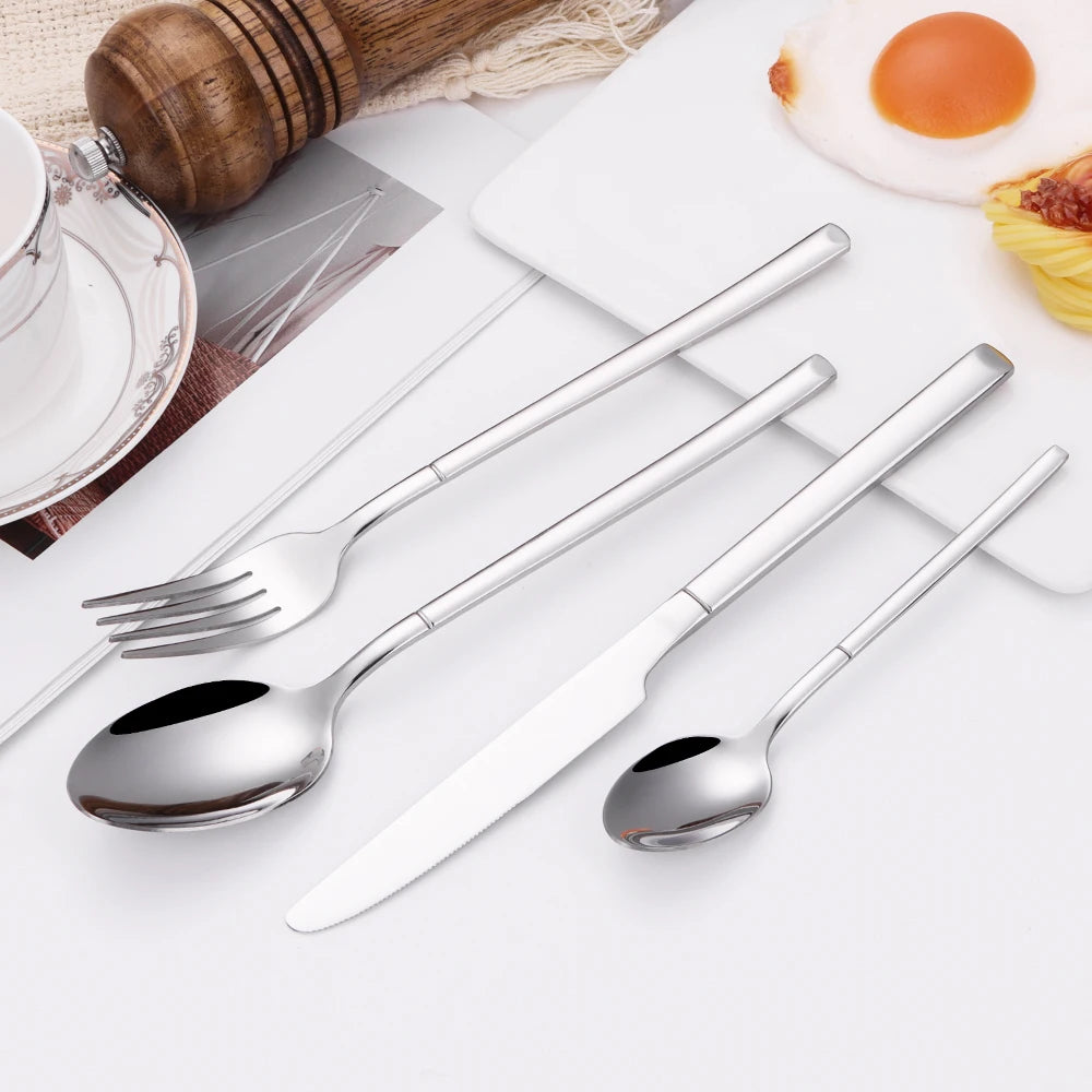 4/6 Piece Stainless Steel Flatware Set – Elegant Silver Dinner Cutlery