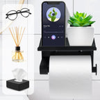 Self-Adhesive Stainless Steel Toilet Paper Holder with Phone Shelf Wall-Mount