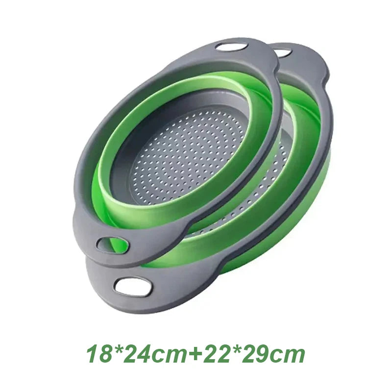 2PCS Silicone Folding Drain Basket – Square & Round Kitchen Strainer