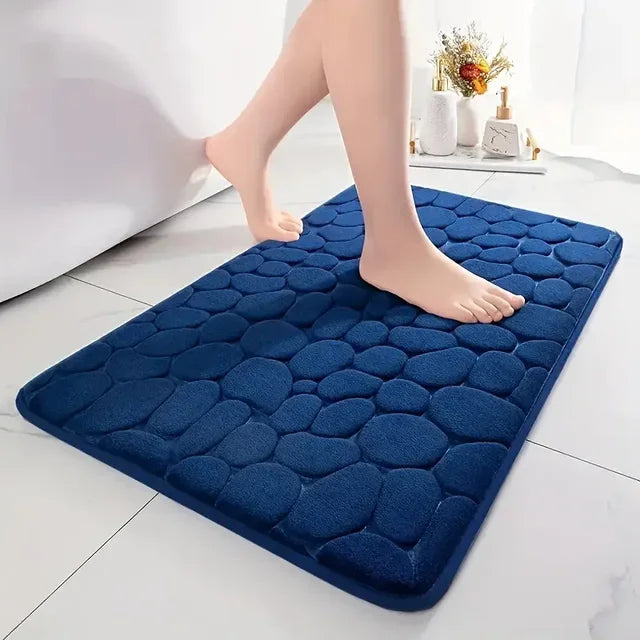 3D Non-Slip Bathroom Mat – Cobblestone Embossed Absorbent Quick-Dry Floor Rug