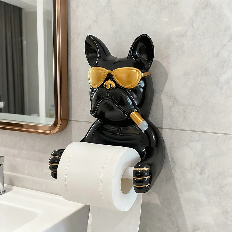 French Bulldog Toilet Paper Holder Wall-Mounted Resin Bathroom Roll Rack