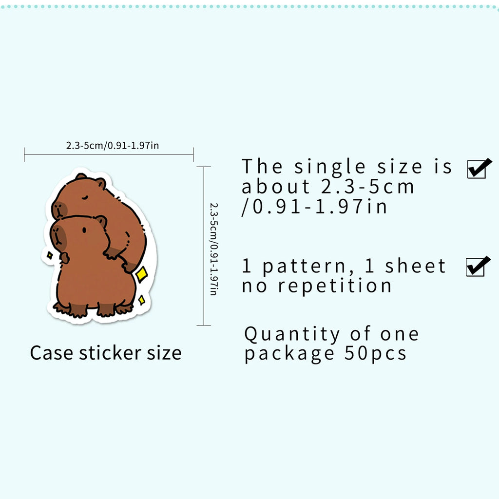 Cute Cartoon Animal Paper Stickers – 50-Pack Waterproof Decals