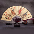 Silk & Bamboo Folding Fan Retro Decorative Handheld Fan 27x48cm