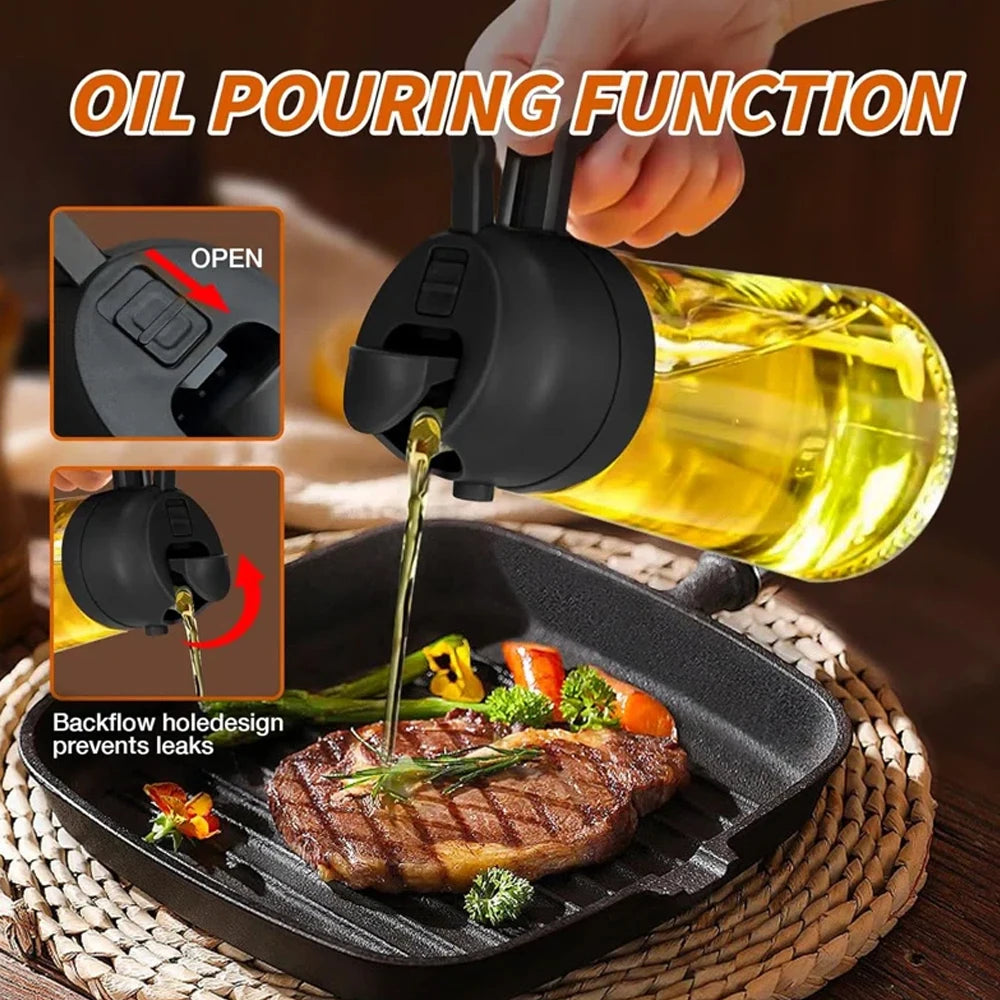 2-in-1 Oil Sprayer & Pourer – Refillable Kitchen Oil Dispenser Bottle