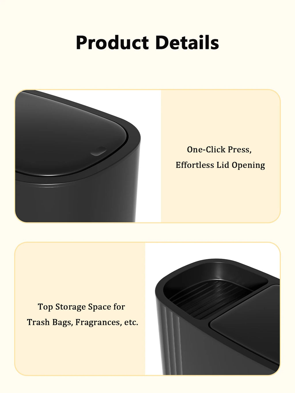 Large Capacity Bathroom Trash Can with Lid – Odor-Sealing Plastic Waste Bin for Bathroom