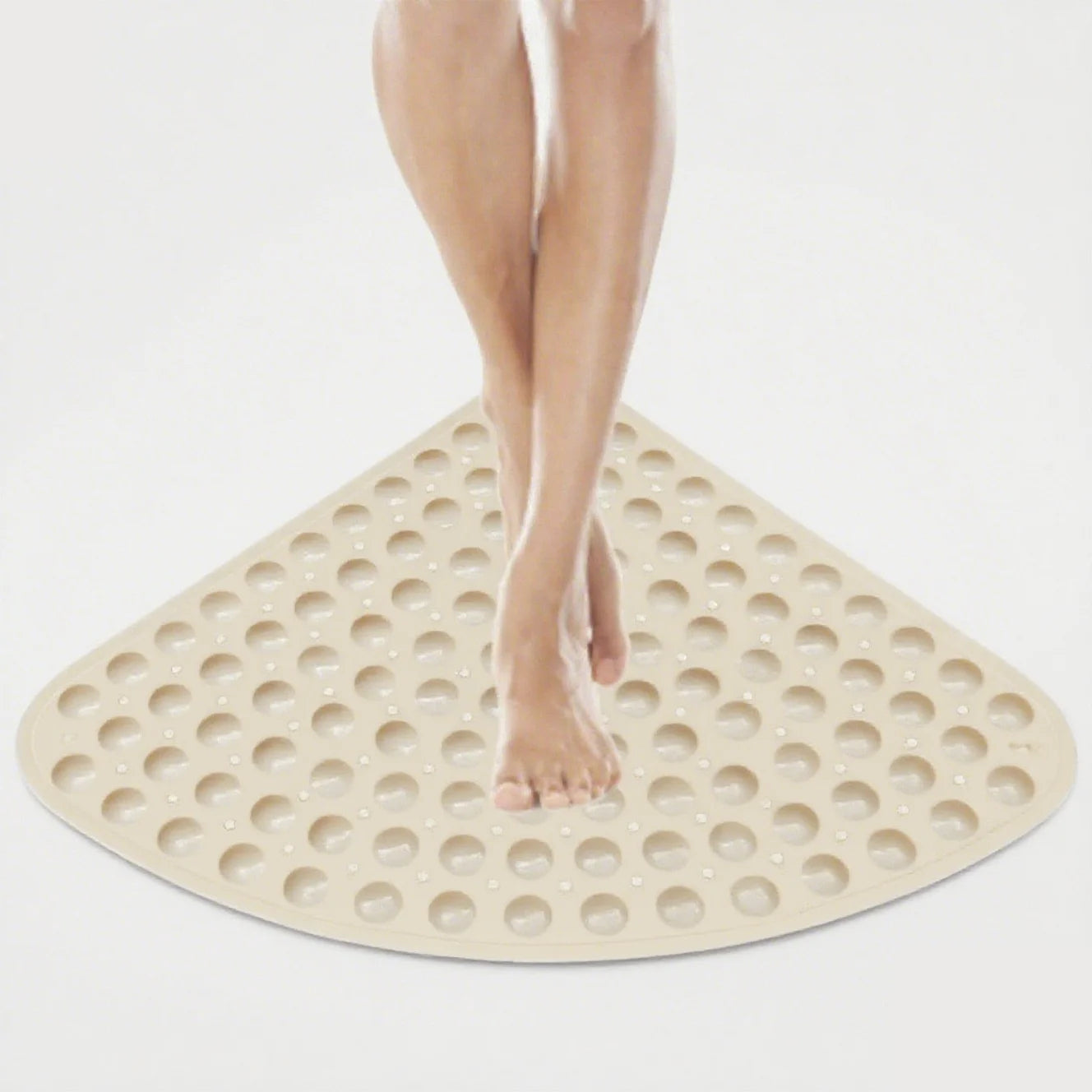 Non-Slip Corner Shower Mat 54x54cm – Rubber Suction Cup Bath Mat with Drain Holes & Massage Foot Surface