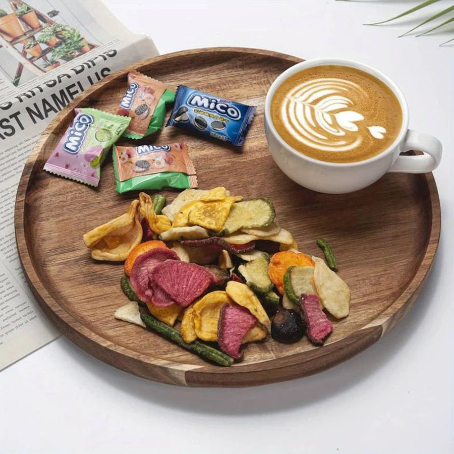 Round Wooden Tray – Eco-Friendly Natural Wood Serving Plate for Kitchen