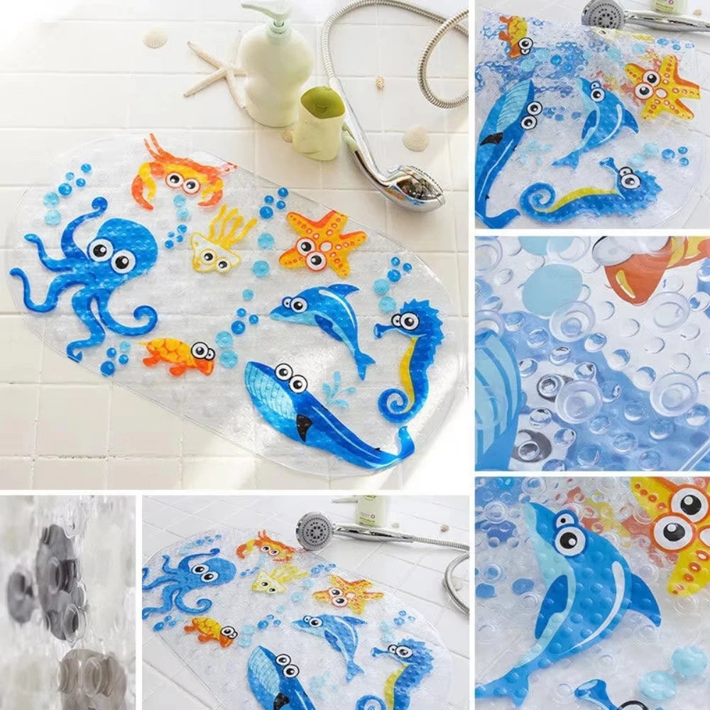 Cartoon Non-Slip PVC Bath Mat with Suction Cups 38x69cm Kid’s Shower Bathtub Rug