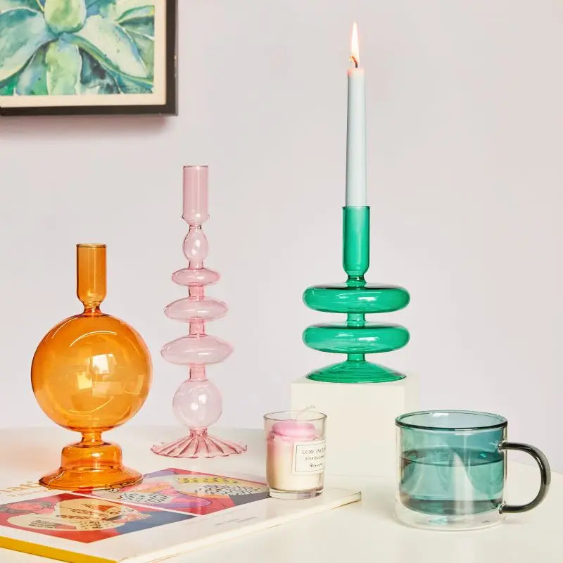 Handmade Nordic Glass Candlestick – Retro Candle Holder & Vase