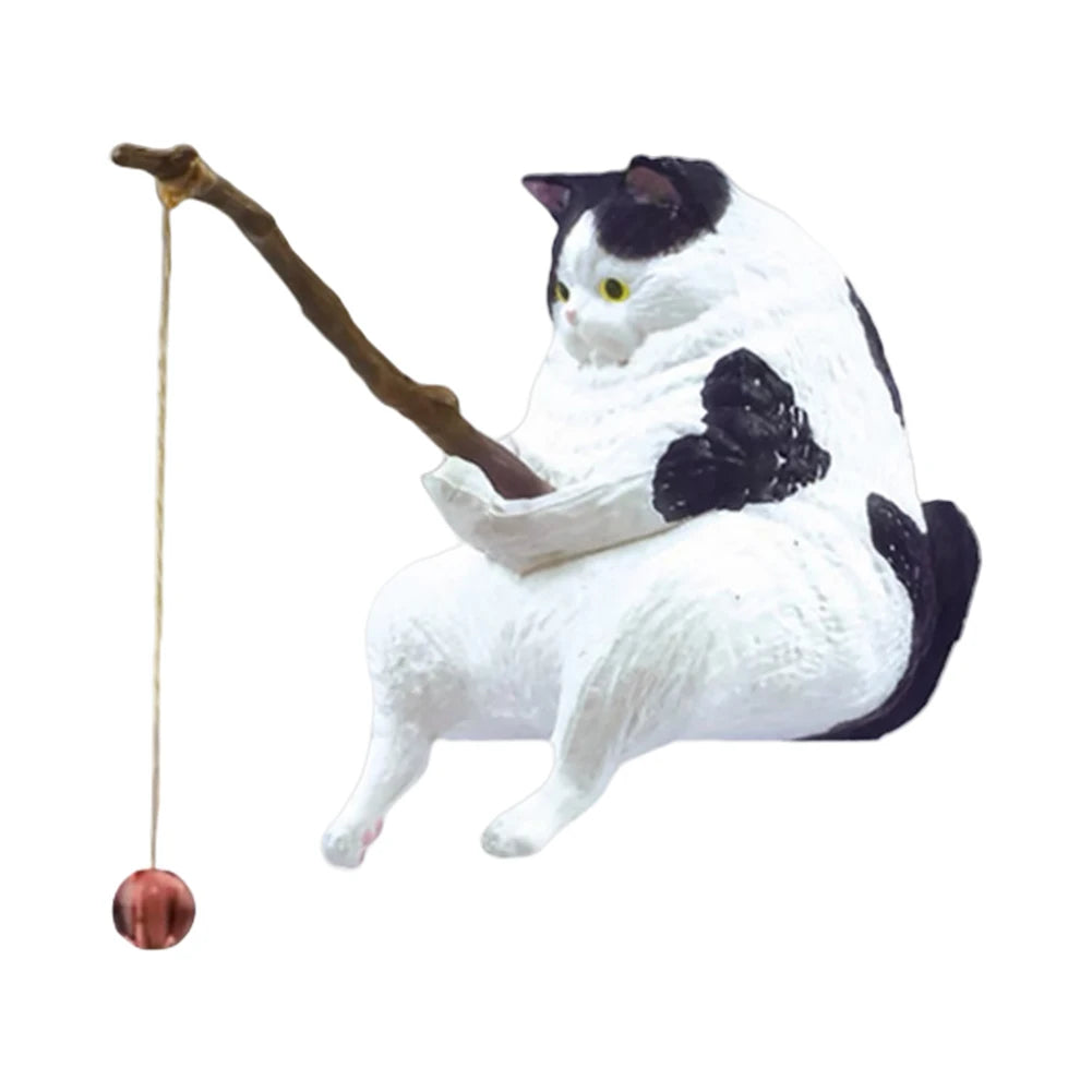 Cute Fishing Cat Figurine PVC Mini Animal Statue Modern Home Decor