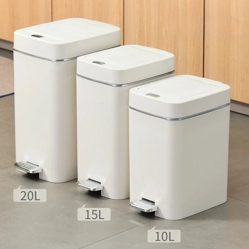 Large Capacity Pedal Trash Can for Bathroom & Living Room, Silent Slow-Close Foot-Operated Waste Bin