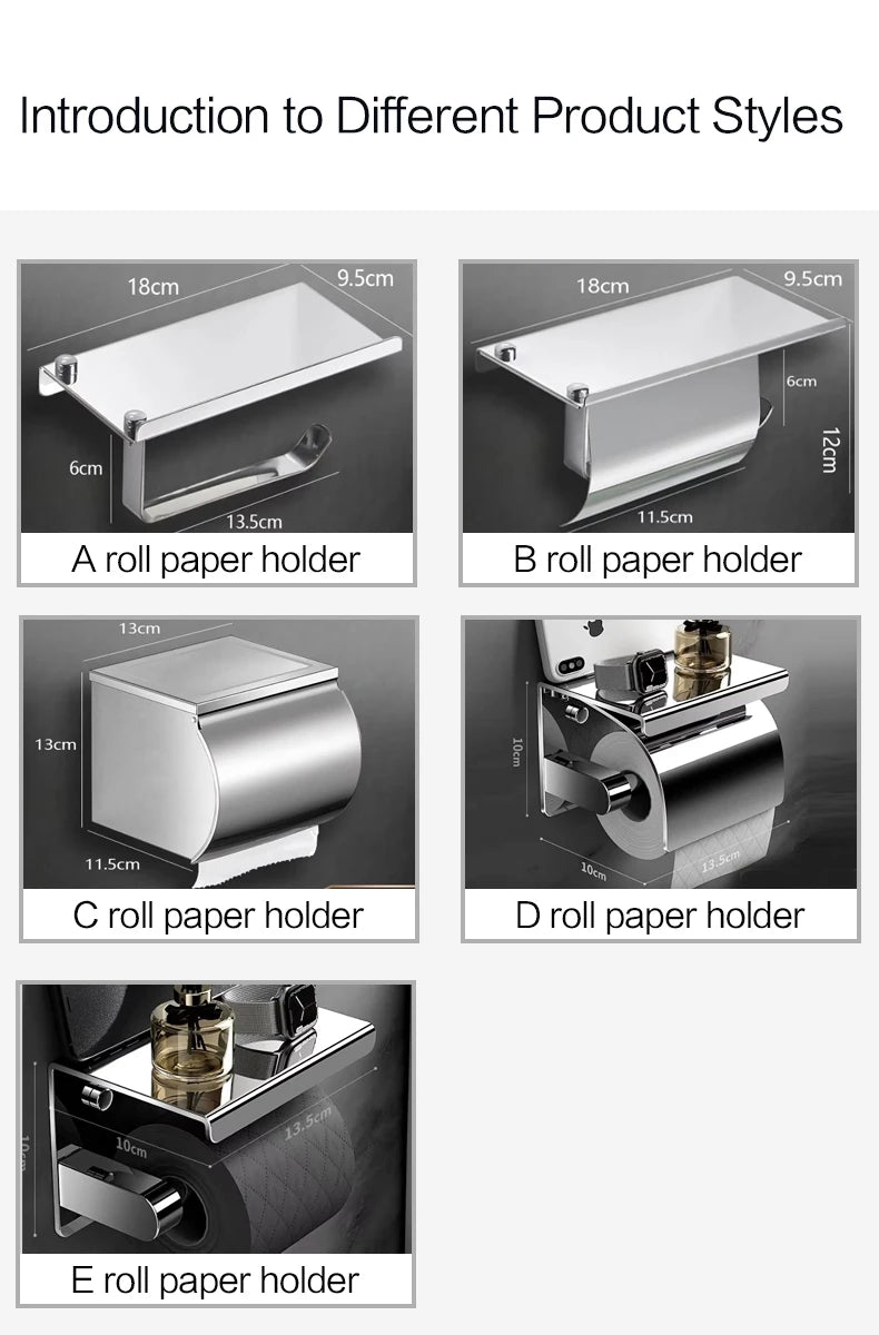 304 Stainless Steel Bathroom Toilet Paper Holder Waterproof Wall Mount Roll Paper Box