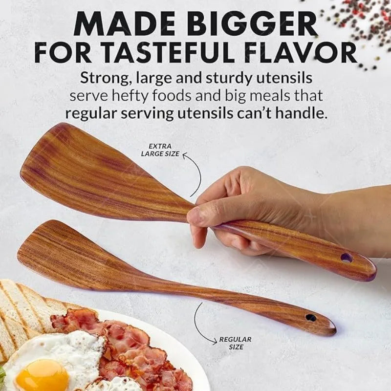 Natural Teak Wooden Kitchen Spoon & Spatula Set – Complete Cooking Tools