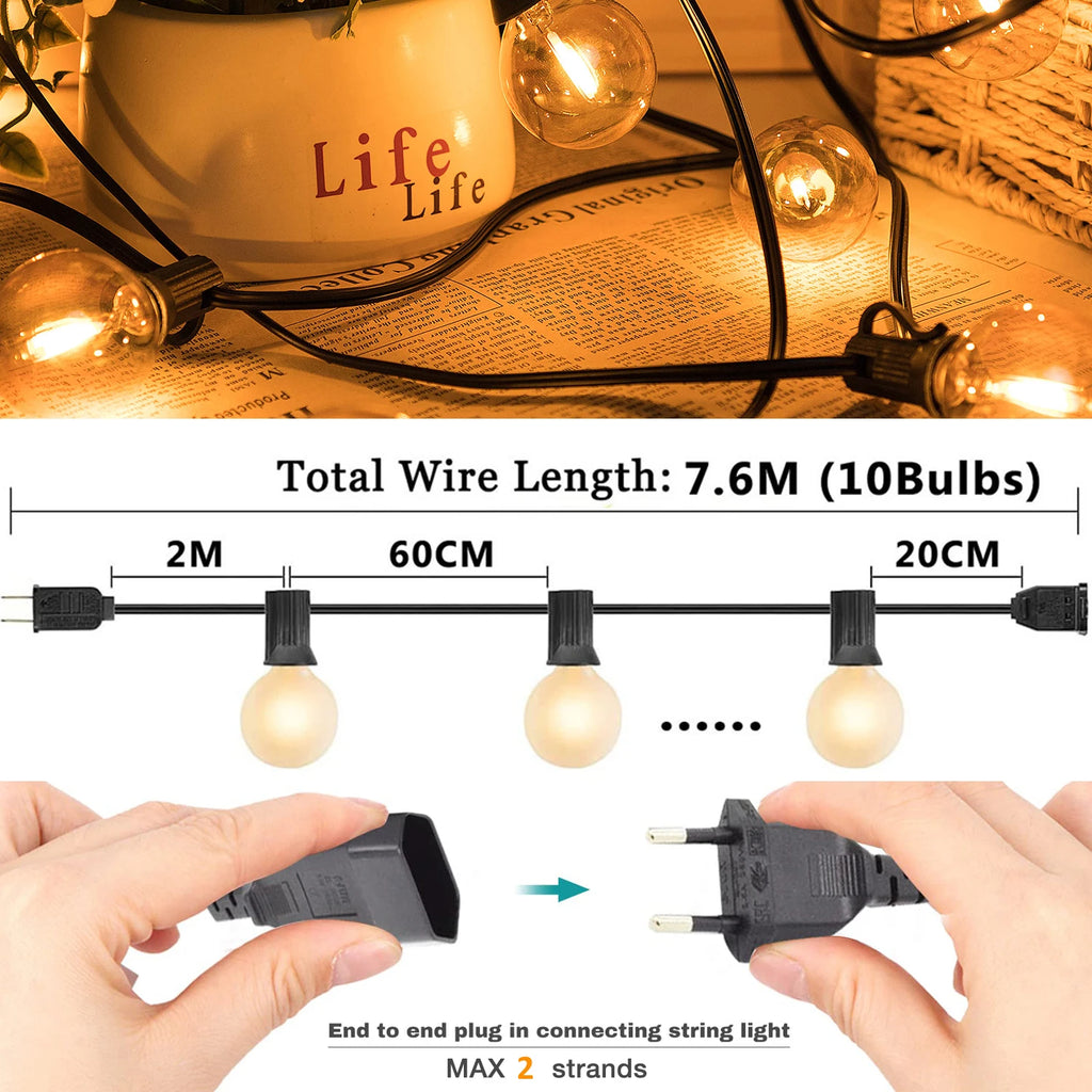G40 Amber Glass String Lights 220V Waterproof Wedding Decor