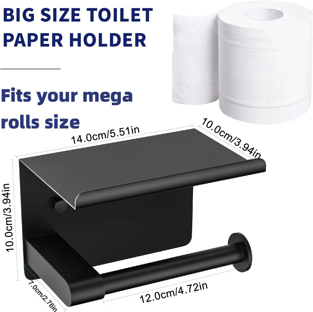 Self-Adhesive Stainless Steel Toilet Paper Holder with Phone Shelf Wall-Mount