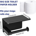 Self-Adhesive Stainless Steel Toilet Paper Holder with Phone Shelf Wall-Mount