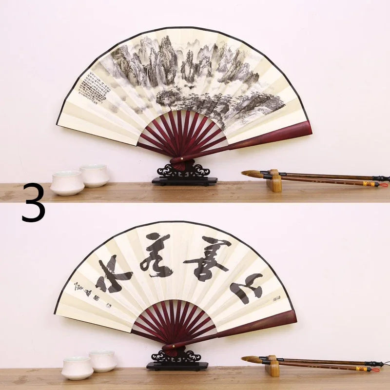 Silk & Bamboo Folding Fan Retro Decorative Handheld Fan 27x48cm