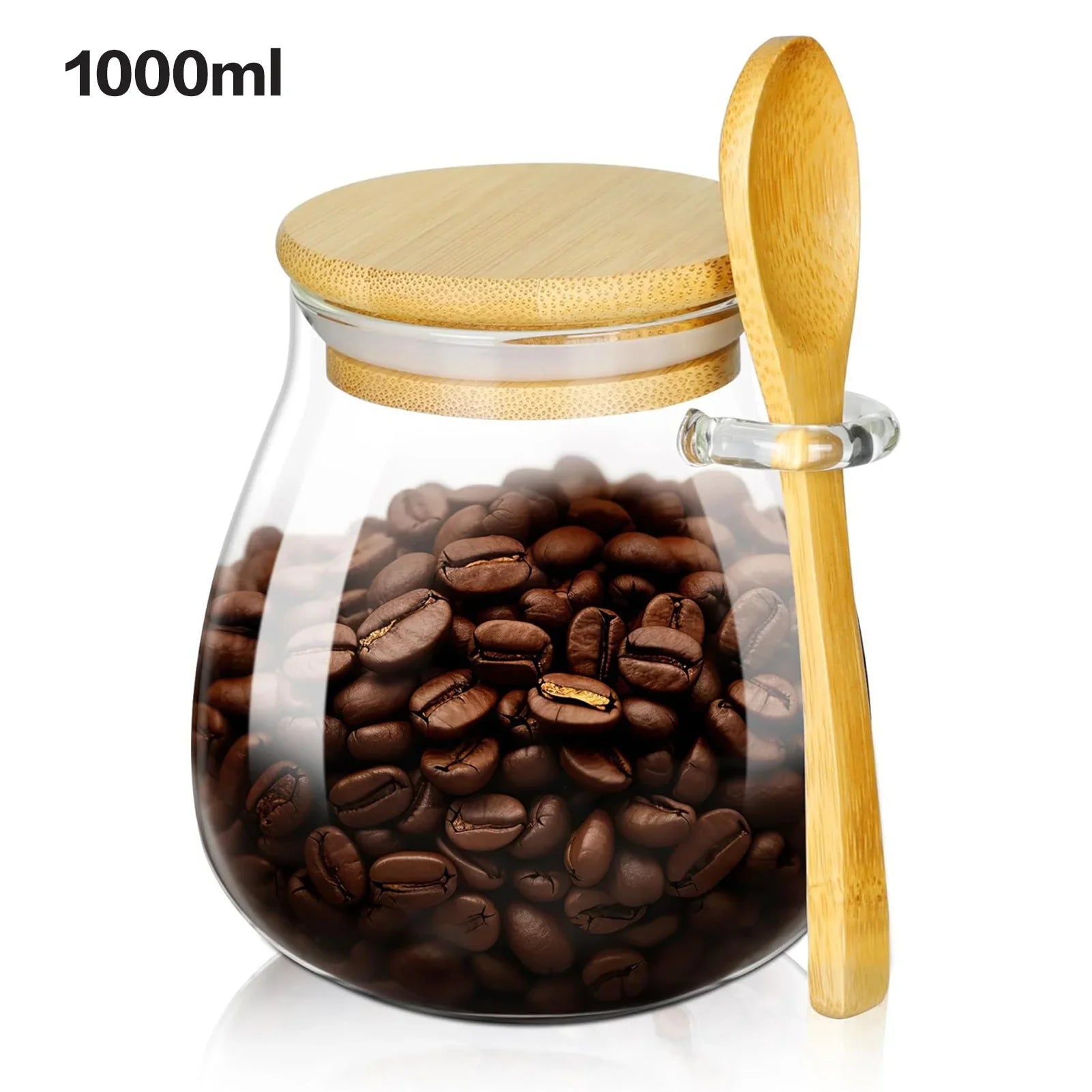 PDQ Glass Pantry Storage Container – Airtight Sugar & Spice Jar with Spoon