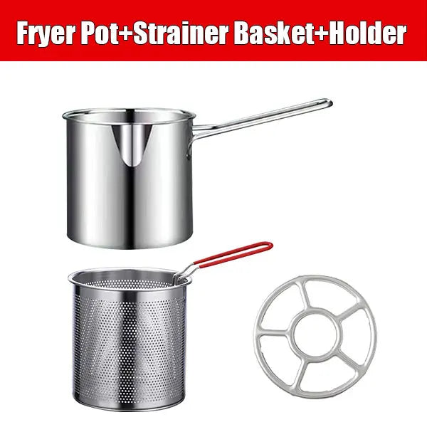 Deep Frying Pot with Strainer Basket & Tongs – Stainless Steel Tempura Frying Pot