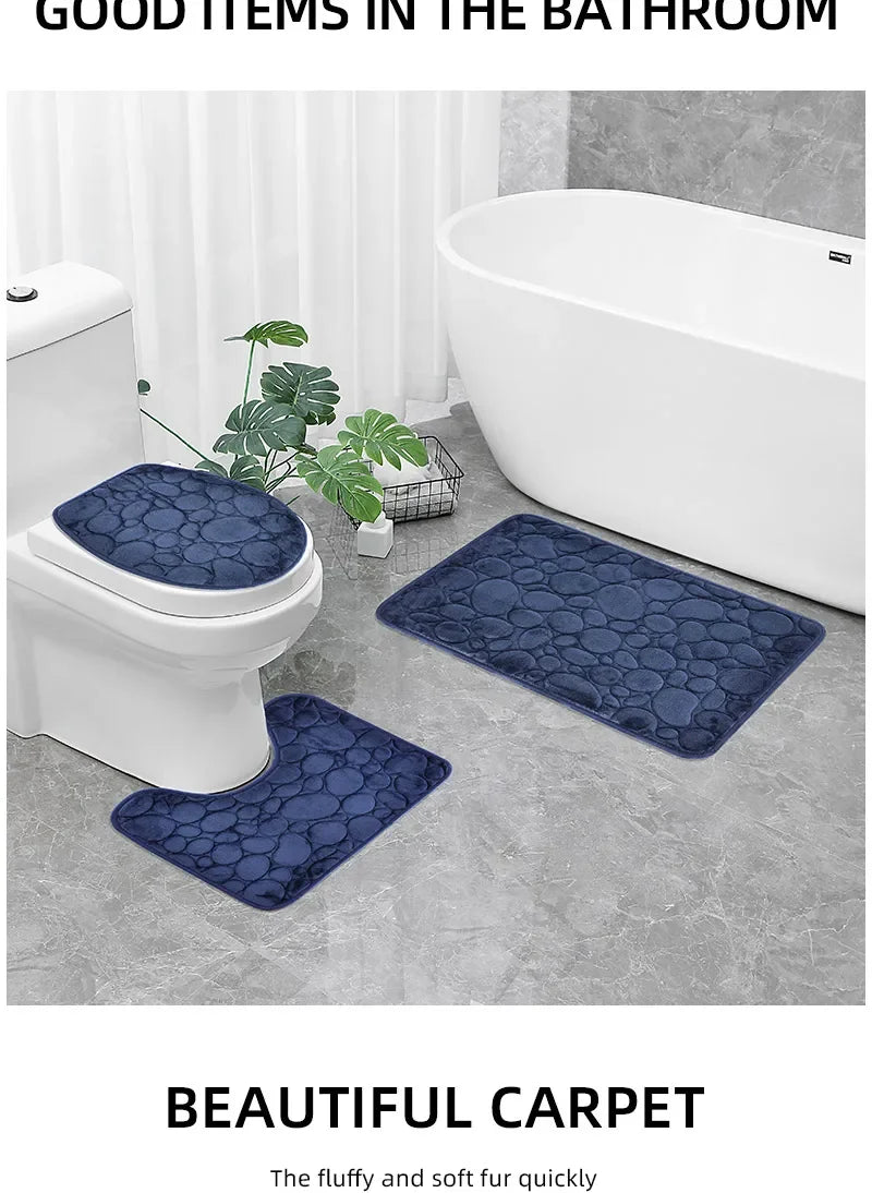 3-Piece Microfiber Bathroom Mat Set Non-Slip Absorbent Floor Rugs Soft and Comfortable