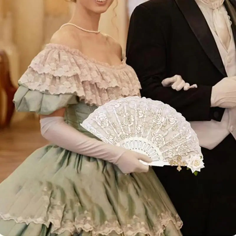 European Lace Embroidered Silk Handheld Fan Retro Decorative Fan