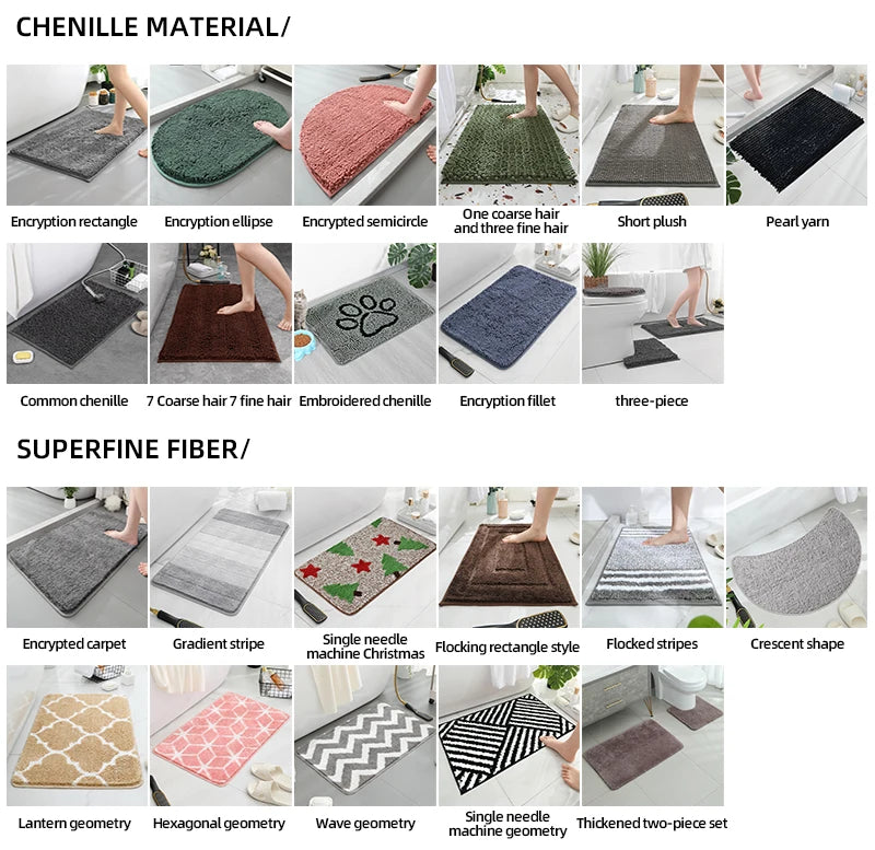 Embroidered Pebble Coral Velvet Bathroom Mat Set U-Shaped Absorbent Foot Rug Two-Piece
