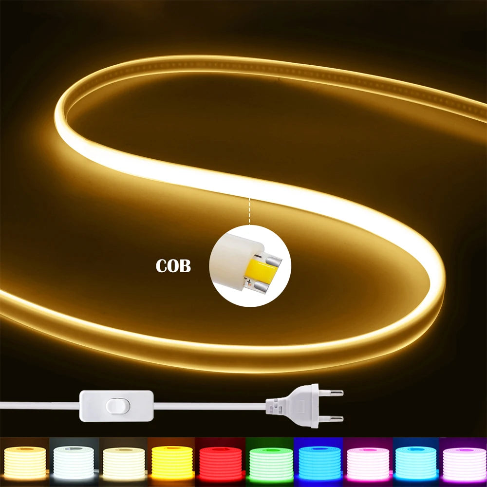 COB LED Strip Light 288 LEDs/M 220V AC IP67 Waterproof Warm/Natural/White