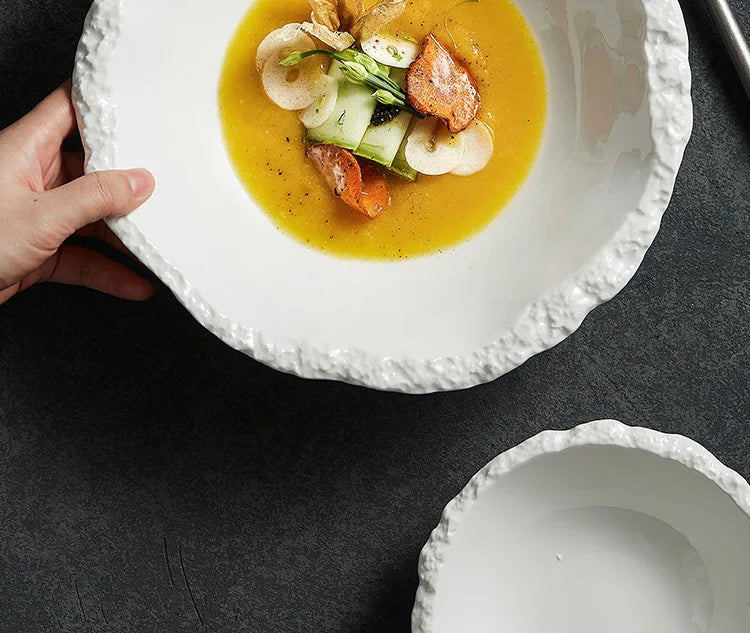 ZIZI FISH Porcelain Soup Bowl – Simple Solid White Design