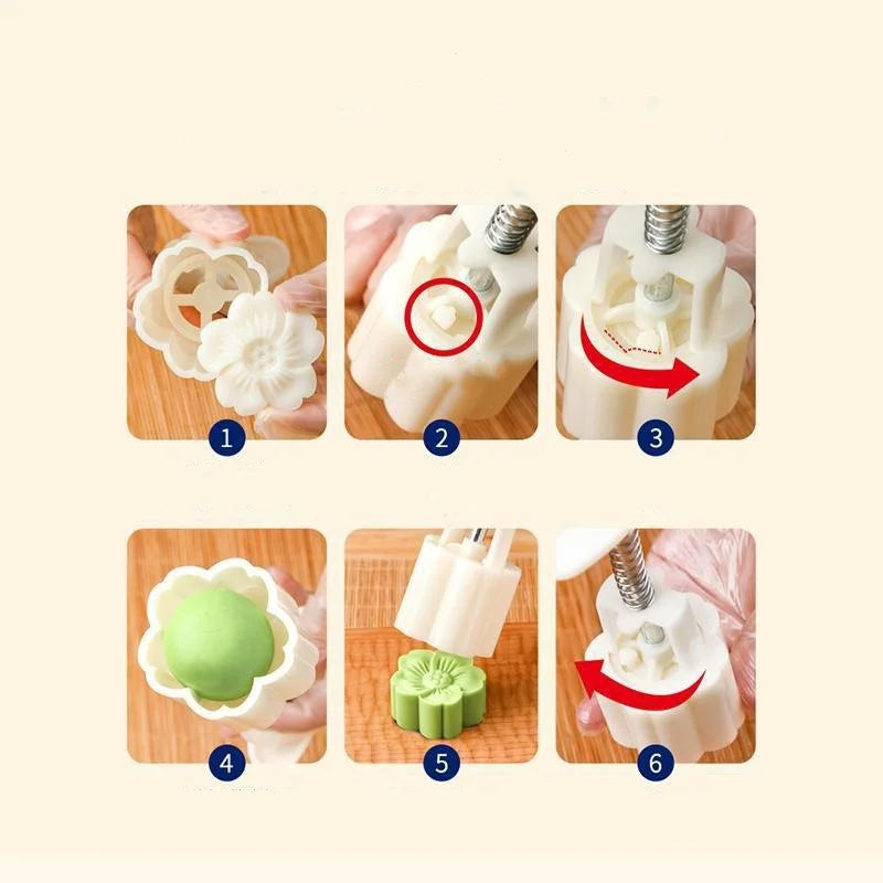 Mooncake Mold Set – Flower-Shaped Plastic Press for Baking & Fondant