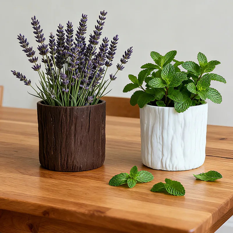 Mini Plastic Flower Pots Imitating Tree Bark